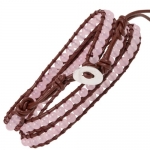 Heirloom Finds Rose Quartz Beads on Triple Wrap Leather Bracelet
