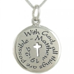 Sterling Silver With God All Things Are Possible Matthew 19:26 Double Sided Pendant on 18 Box Chain