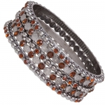 Deep Topaz Crystal Stack of 5 Gun Metal Finish Trendy Bangle Bracelets
