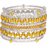 Sparkling Bangle Stack of 9 Silver Tone and Topaz Yellow Crystal Bracelets