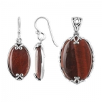 Sterling Silver Oval Shape Tiger Eye Accents Earrings and Pendant Set