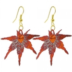 Iridescent Copper Plated REAL 36mm x 27mm Japanese Maple Leaf Dangle Earrings with French Hook Back Finding