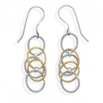 Two Tone Multiring Drop Earrings. French wire drop earrings with 14 karat gold plated sterling silver rings and oxidized sterling silver twist wire rings. The rings are approximately 12.5mm and 15mm. The earrings hang approximately 60mm.