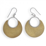 Brushed 14 karat gold plated sterling silver open design french wire earrings. The open ring and french wires are polished sterling silver. The earrings hang approximately 45.5mm and are 29mm across.