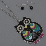 DR - Owl Necklace with Rhodium / Black / Yellow / Green / Blue / Pink / Black Diamond / Clear