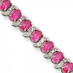 14.5 CTTW Sterling Silver Created Pink Sapphire and Diamond Bracelet - 1/4 x 7.25 - Box Clasp - Je