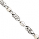 Sterling Silver FW Cultured Pearl CZ Bracelet - 7.75 Inch - Lobster Claw - JewelryWeb