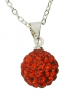 Red Orange Pave Bead Disco Ball Swarovski Crystal Pendant with 16 Sterling Silver Chain, Lowest Price for a Limited of Time, #29
