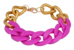 Chunky Ivory Magenta Acrylic & Gold Curb Chain Bracelet for Women