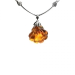 Baltic Honey Amber and Sterling Silver Flower Drop Necklace 18