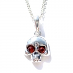 Honey Amber and Sterling Silver Pirate Skull Pendant, 18
