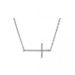 Sideways Horizontal Cross Crucifix Clear Cubic Zirconia CZ Sterling Silver Chain Necklace 15