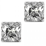 Cubic Zirconia Square Clear Princess Cut Magnetic Men Stud Sterling Silver Earrings 6mm 2ctw.