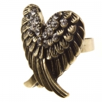 DR - Gold tone adjustable band ring featuring eagle's wings design with crystal rhinestone accents. Angel Wings