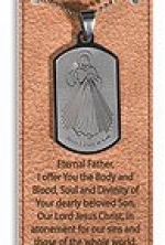 Divine Mercy Personal Blessings Dog Tag Hand Engraved Sterling Stainless Steel -- 1.5 H, 24 L Ball Chain