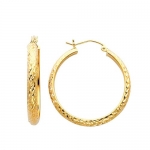 14K Yellow Gold 3.5mm Thickness Diamond Cut High Polished Fancy Cut Hoop Earrings (0.7 or 18mm Diameter)