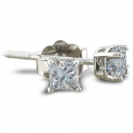 1/2ct Princess Diamond Stud Earrings 14k White Gold Excellent Clarity