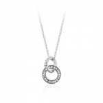 Double Rings Cubic Zirconia Pendant, Elegant & Fashionable Women Necklace, 18K White Gold Plated, Free 18 Chain - SUPER NICE