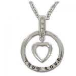 Sterling Silver True Love Dangling Heart Necklace with Cubic Zirconia Crystal Stones on 18 Chain