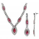 Silver Plated Rose Cubic Zirconia Earrings and 16 to 21 inch Adjustable Necklace Set