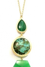 36 Inch 14K Gold Plated Geometric Green Jade Long Pendant Necklace for Women