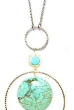 36 Inch 14k Gold Plated Turquoise Around the World Long Pendant Necklace for Women