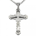 Polished Stainless Steel Cubic Zirconia Multi-layer Cross Necklace with 24 Inch Chain