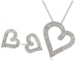 Sterling Silver Diamond Accent Heart Shape Pendant and Earrings Box set (I-J Color, I2-I3 Clarity), 18