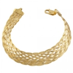 18 Karat Yellow Gold over Silver Braided Herringbone Bracelet (7.5 Inch)