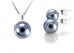 Sterling Silver Soft Gray Freshwater Pearl Earring Pendant Necklace Set (w/ 18 Inch Chain)