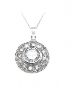 Sterling Silver Vintage Style Pendant Necklace for Women on 18 Inch Chain