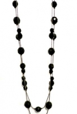 28 Inch Long Double Strand Necklace Black Crystal Bead Fashion Costume Jewelry