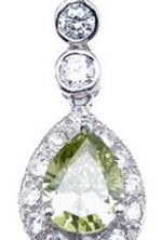 Rhodium Plated Sterling Silver Peridot Green CZ Pendant Necklace with 18 Inch Chain