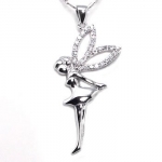 Sterling Silver Fairy Pendant Necklace with Pave CZ (Chain Included)