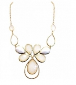 Gold Tone White and Champagne Color Crystal Bib Necklace for Women