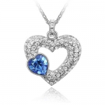 Top Value Jewelry - Unique 18k Gold Plated White and Sapphire Pave Crystal Heart Pendant Necklace, FREE 18 inch chain