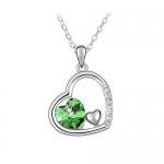 Top Value Jewelry - Dazzling 18k Gold Plated Emerald Crystal Double Heart Pendant Necklace, FREE 18 inch chain