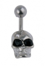 Stainless Surgical Steel Skull Belly Ring - Cubic Zirconia