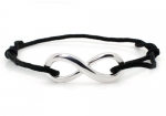 Sterling Silver Infinity Black Rope Adjustable (5 to 10) Bracelet