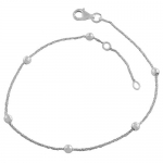 Sterling Silver Sparkle Chain & Diamond-cut Balls Station Anklet (9-10 Inch)