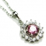 CZ-Saturn Necklace, Pink Topaz-Colored & Diamond-Colored CZs, 18