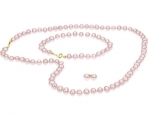Pink Cultured Pearl Earring, Necklace and Bracelet Set 5-6 mm with 14K Yellow Gold Clasp