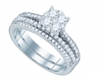 Ladies 18K White Gold 0.96ct White Diamond Round Cut Wedding Engagement Bridal Ring Set (see description for sizing details)