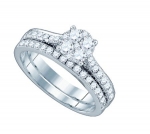 Ladies 18K White Gold 1.17ct White Diamond Round Cut Wedding Engagement Bridal Set Ring (see description for sizing details)