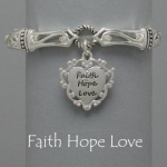 DR - Womens Silver Tone Bracelet, Faith Hope & Love Heart Bracelet, Including Bookmark.