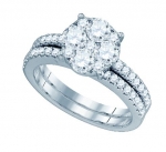 Ladies 18K White Gold 1ct White Diamond Round Cut Wedding Engagement Flower Bridal Set Ring (see description for sizing details)