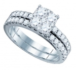 Ladies 18K White Gold 1.30ct White Diamond Round Cut Wedding Engagement Bridal Set Ring (See description for sizing details)