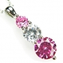 CZ-Snowman Necklace, Pink Topaz-Colored & Diamond-Colored CZs, 18