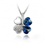 Blue Chip Unlimited - Chic Crystal White Gold Drop Clover Pendant in Ocean Blue with 18k Rolled Gold Plate 18 Chain Necklace Fashion Necklace