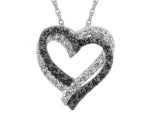 White and Black Diamond Double Heart Pendant Necklace 1/5 Carat (ctw) in Sterling Silver with Chain